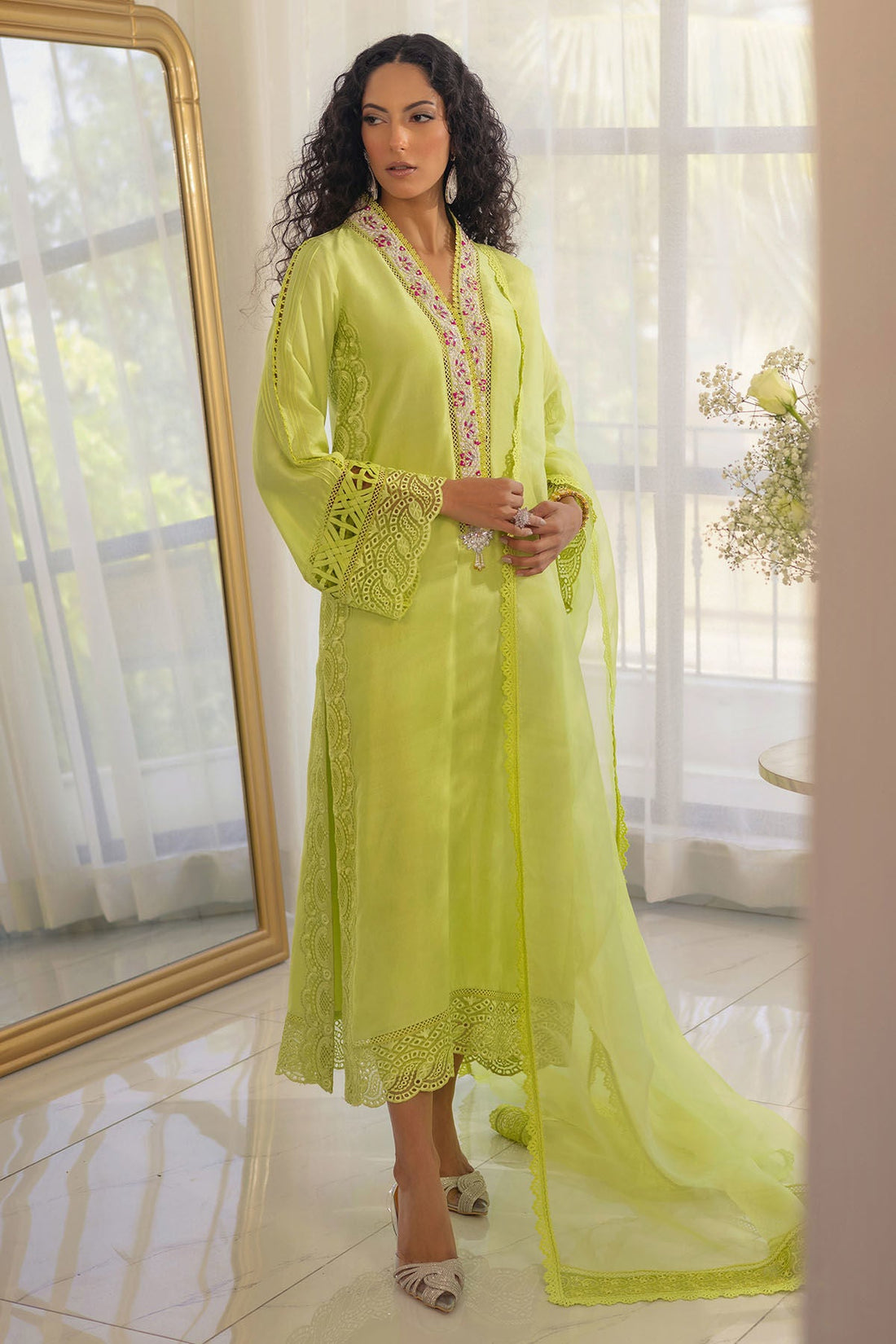 Annus Abrar | Designer Picks 24 | RAYLA KIWI GREEN - SHIRT AND PANTS - Official Annus Abrar stockist in UK - Sakeena London