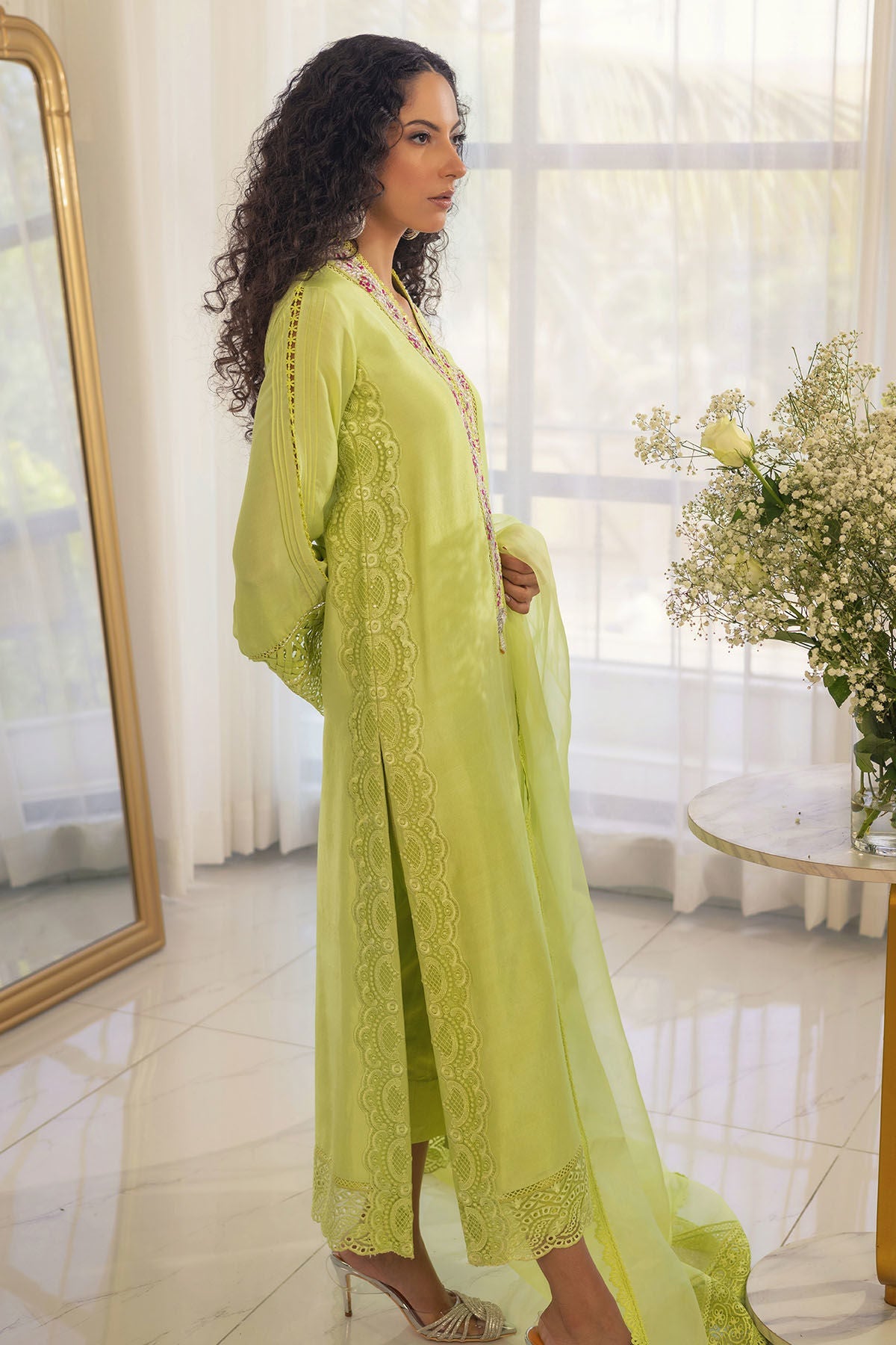 Annus Abrar | Designer Picks 24 | RAYLA KIWI GREEN - SHIRT AND PANTS - Official Annus Abrar stockist in UK - Sakeena London