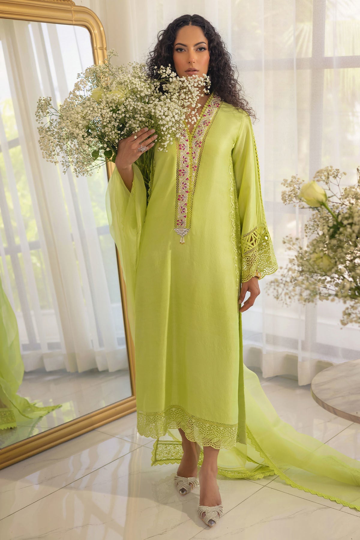 Annus Abrar | Designer Picks 24 | RAYLA KIWI GREEN - SHIRT AND PANTS - Official Annus Abrar stockist in UK - Sakeena London