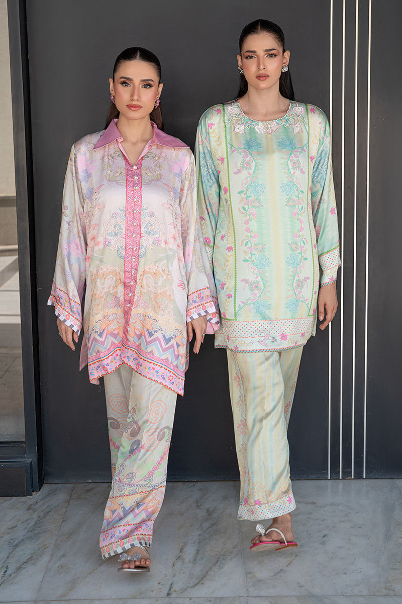 Fatima Khan | Layan Printed Eid Edit | Breezy Mint - Coord Set