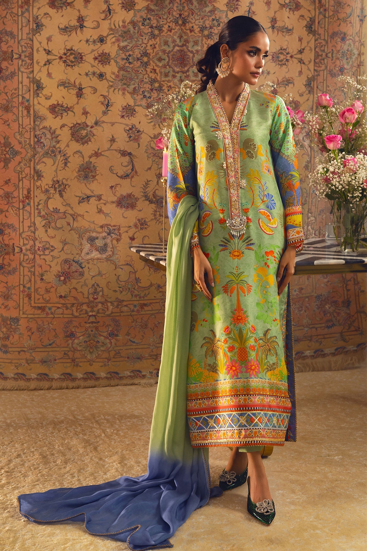 Annus Abrar | Lime Luxe Silk | Limya - Official Annus Abrar stockist in UK - Sakeena London