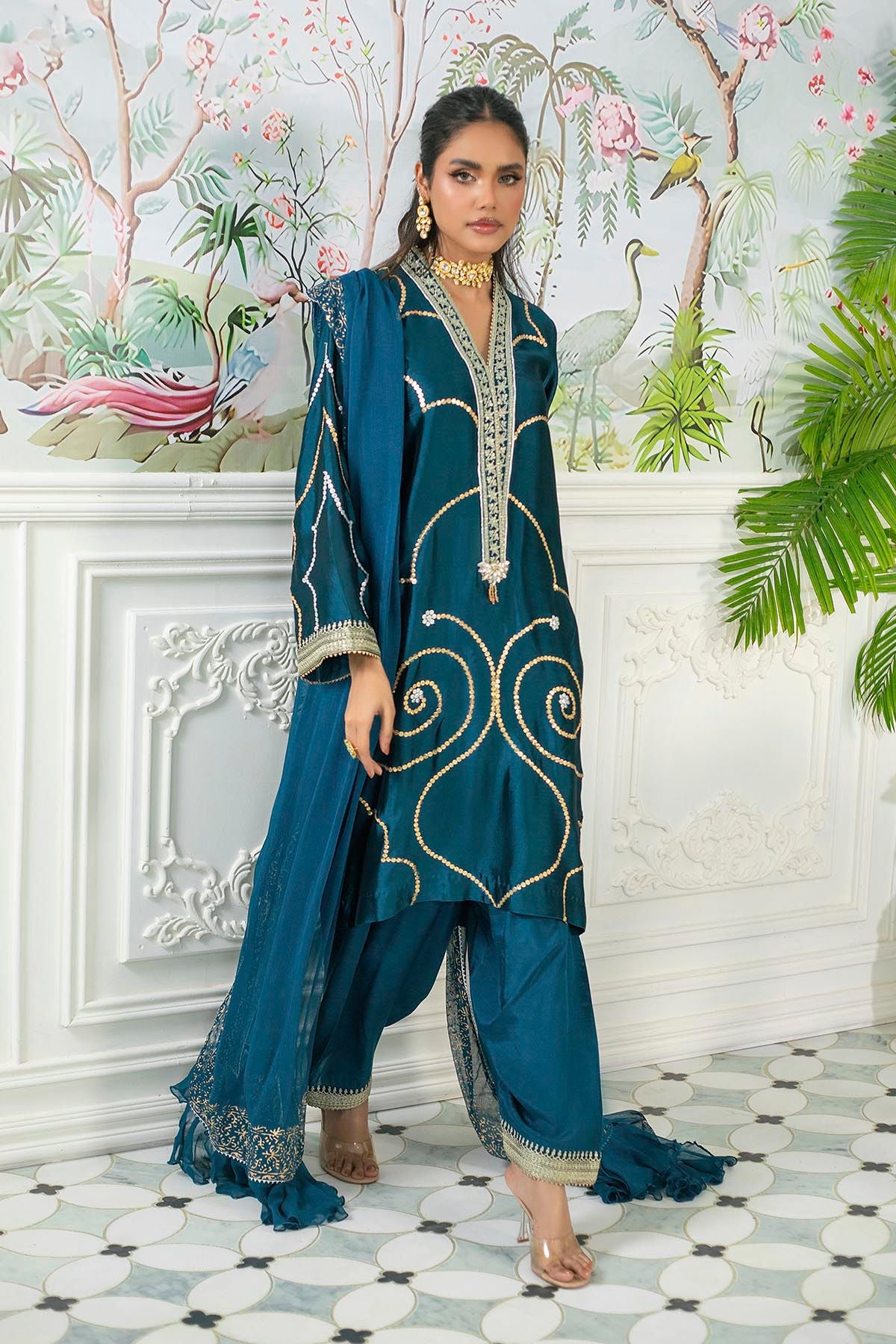 Annus Abrar | Sehr Eid Luxe | Izali Deep Teal - Official Annus Abrar stockist in UK - Sakeena London