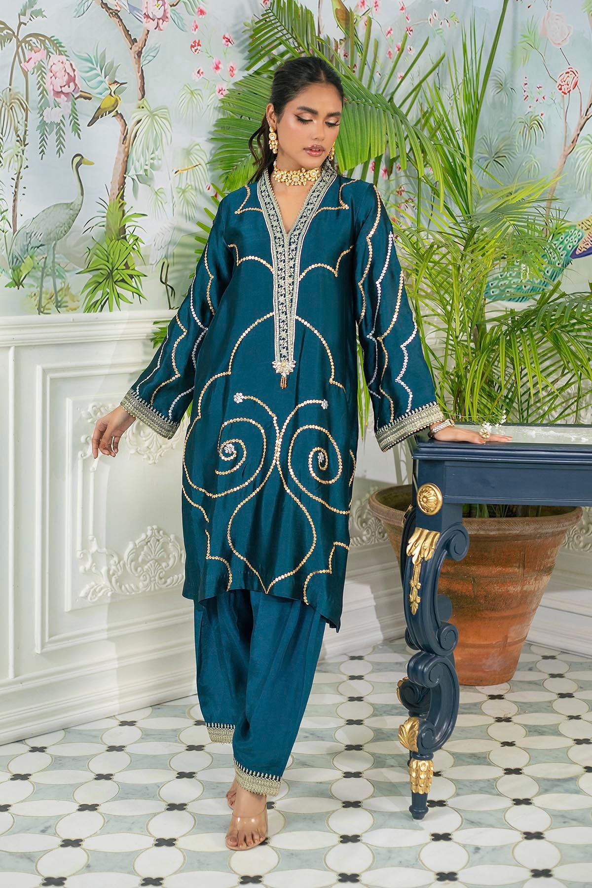 Annus Abrar | Sehr Eid Luxe | Izali Deep Teal - Official Annus Abrar stockist in UK - Sakeena London