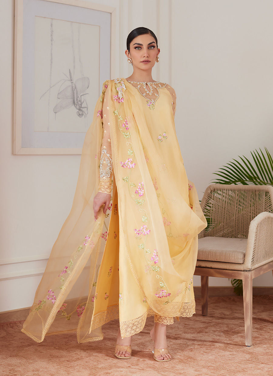 Farah Talib Aziz | Luna Eid Collection 24 | CYRILLA PALE YELLOW - Official Farah Talib Aziz stockist in UK - Sakeena London