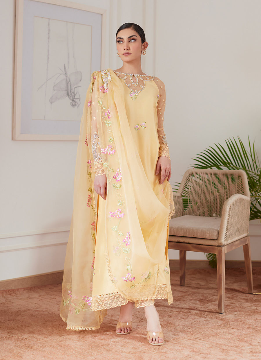 Farah Talib Aziz | Luna Eid Collection 24 | CYRILLA PALE YELLOW - Official Farah Talib Aziz stockist in UK - Sakeena London