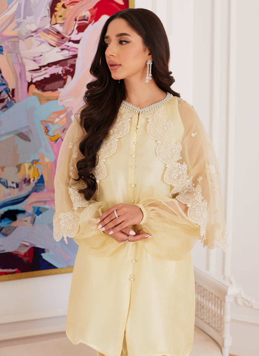 Farah Talib Aziz | Luna Eid Collection 24 | ESMERALDA PASTEL YELLOW - Official Farah Talib Aziz stockist in UK - Sakeena London