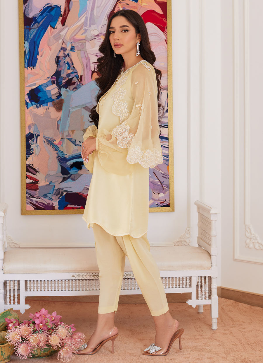 Farah Talib Aziz | Luna Eid Collection 24 | ESMERALDA PASTEL YELLOW - Official Farah Talib Aziz stockist in UK - Sakeena London