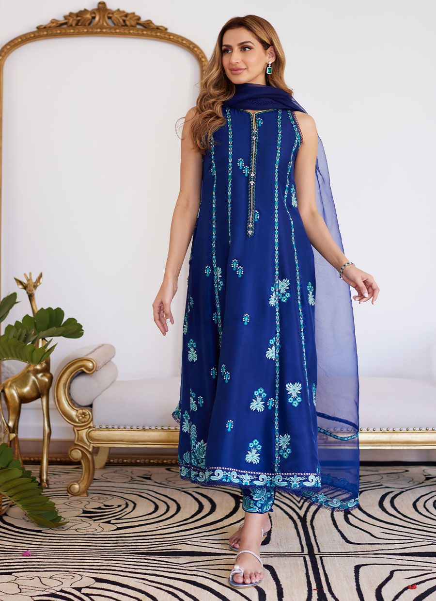 Farah Talib Aziz | Luna Eid Collection 24 | ELSYEE ROYAL BLUE - Official Farah Talib Aziz stockist in UK - Sakeena London