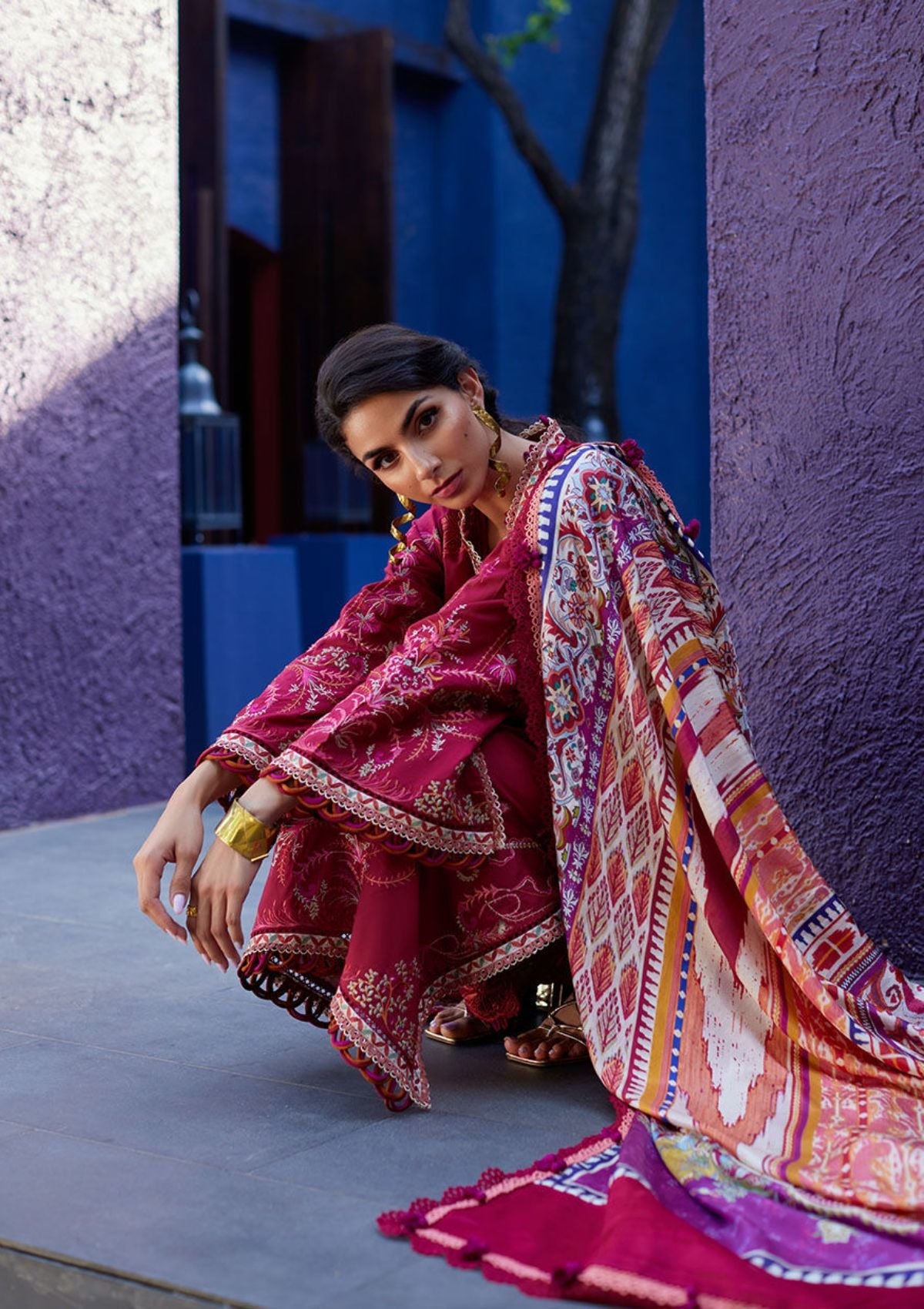 Lawn Collection - Farah Talib Aziz - Suay - Luxury Unstitched '24 - Enzo Red - FTA#02