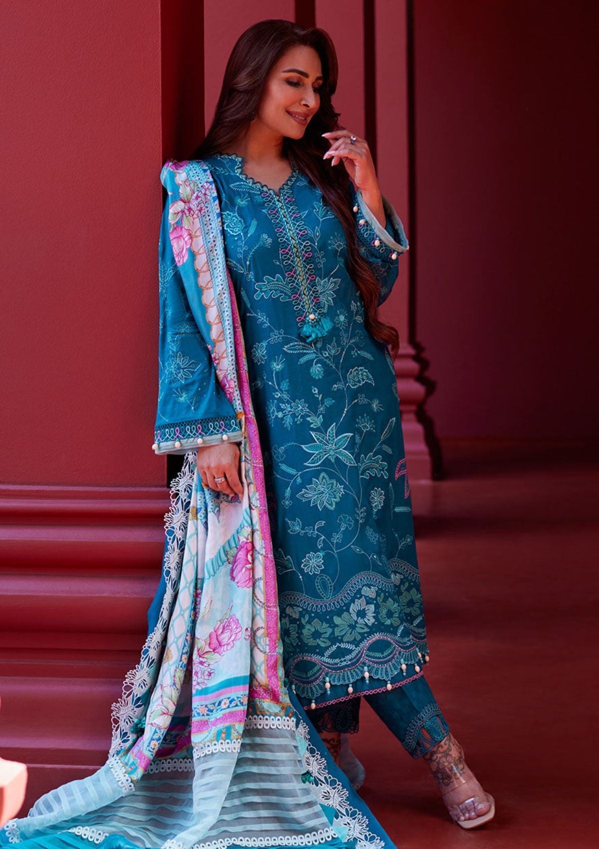 Lawn Collection - Farah Talib Aziz - Suay - Luxury Unstitched '24 - Moana Teal - FTA#03