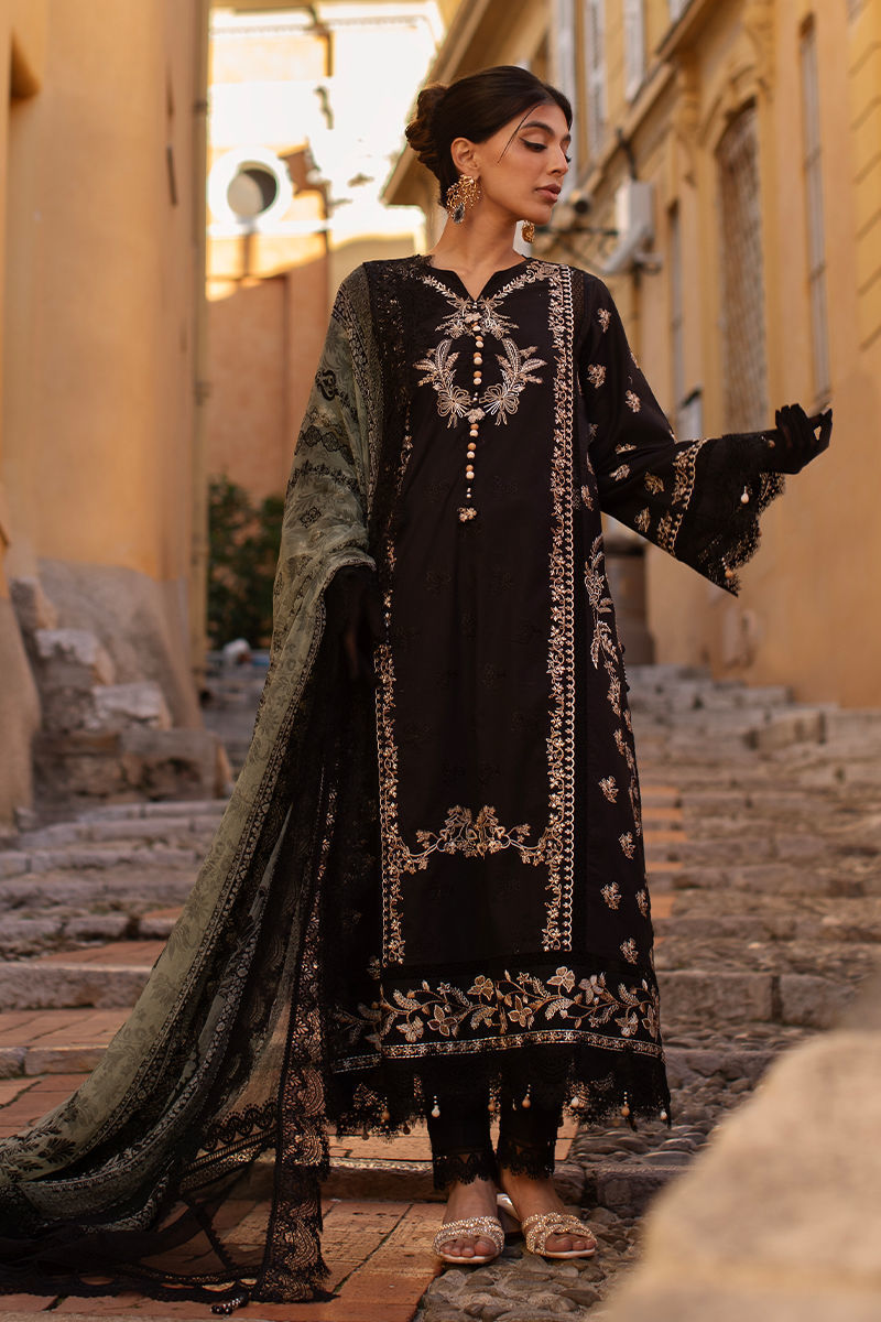 Ansab Jahangir | Zoha Luxury Lawn 25 | Black Lady - Official Ansab Jahangir stockist in UK - Sakeena London