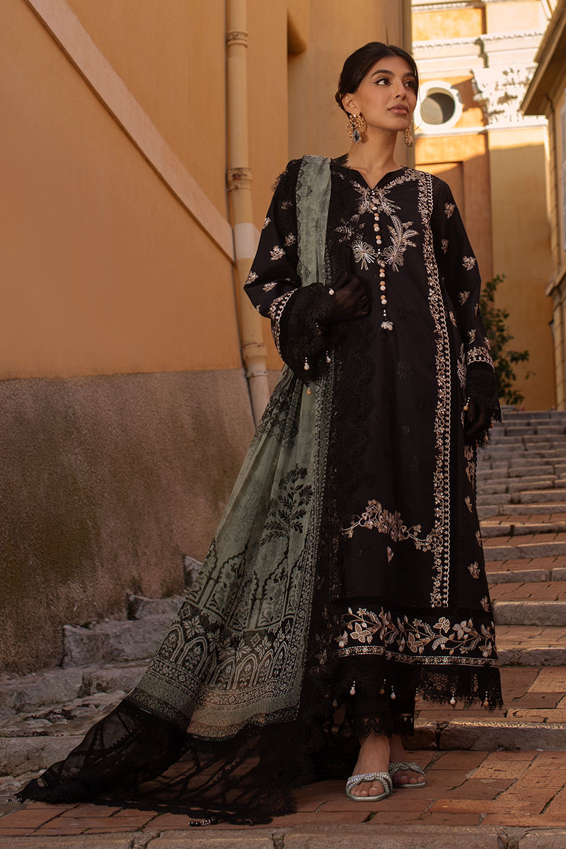 Ansab Jahangir | Zoha Luxury Lawn 25 | Black Lady - Official Ansab Jahangir stockist in UK - Sakeena London