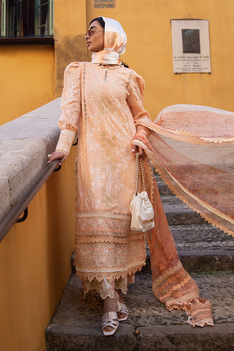Ansab Jahangir | Zoha Luxury Lawn 25 | Alluring Apricot - Official Ansab Jahangir stockist in UK - Sakeena London