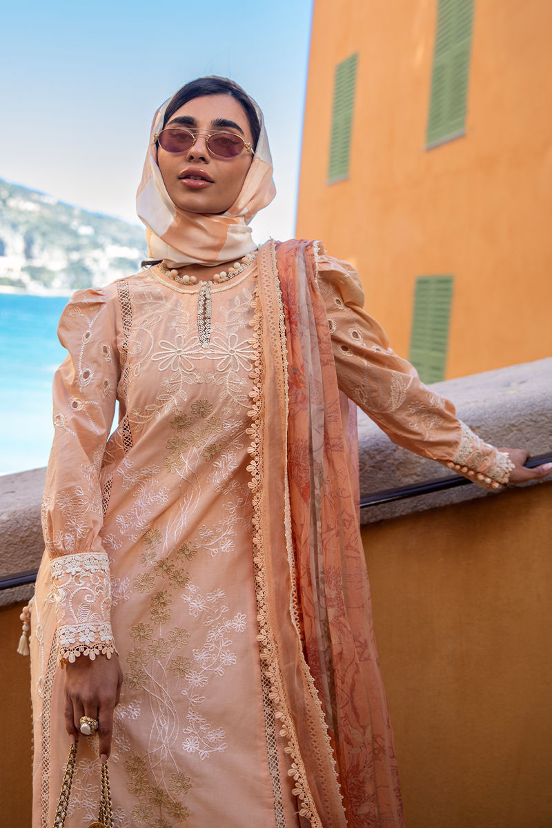 Ansab Jahangir | Zoha Luxury Lawn 25 | Alluring Apricot - Official Ansab Jahangir stockist in UK - Sakeena London