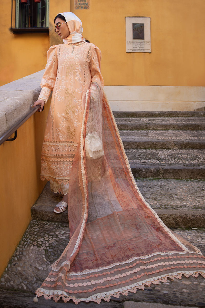 Ansab Jahangir | Zoha Luxury Lawn 25 | Alluring Apricot - Official Ansab Jahangir stockist in UK - Sakeena London