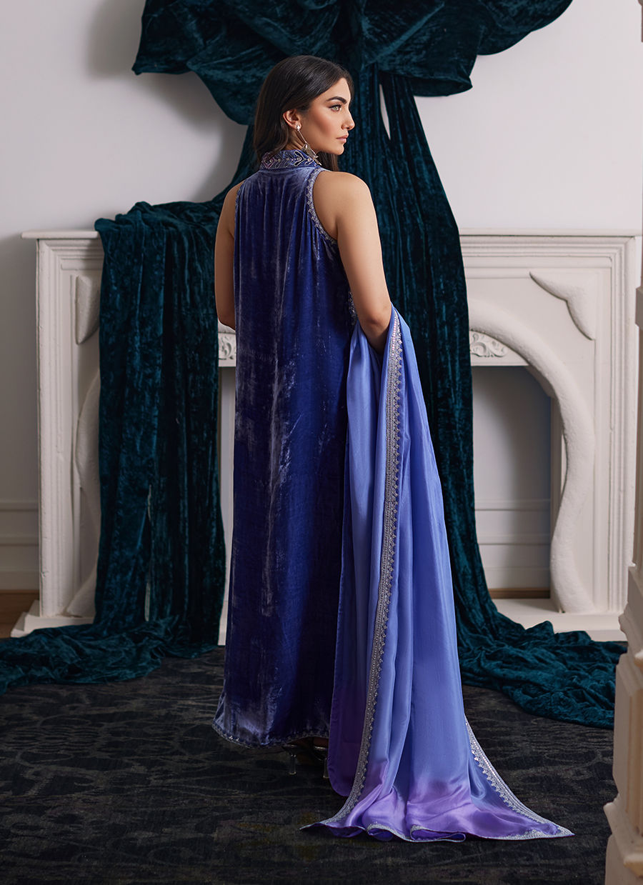 Farah Talib Aziz | Velvets The After Party | ISABEL PERIWINKLE SHIRT AND DUPATTA - Official Farah Talib Aziz stockist in UK - Sakeena London