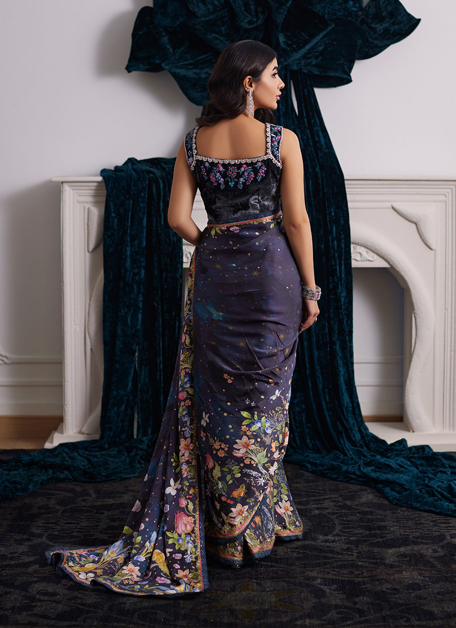 Farah Talib Aziz | Velvets The After Party | ALIXIA CHARMEUSE SAREE WITH VELVET BLOUSE - Official Farah Talib Aziz stockist in UK - Sakeena London