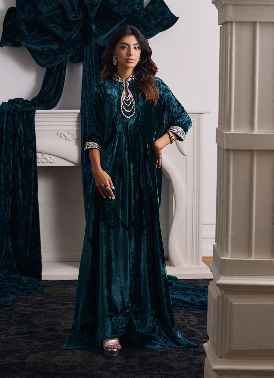 Farah Talib Aziz | Velvets The After Party | ALITA EMERALD KAFTAN - Official Farah Talib Aziz stockist in UK - Sakeena London