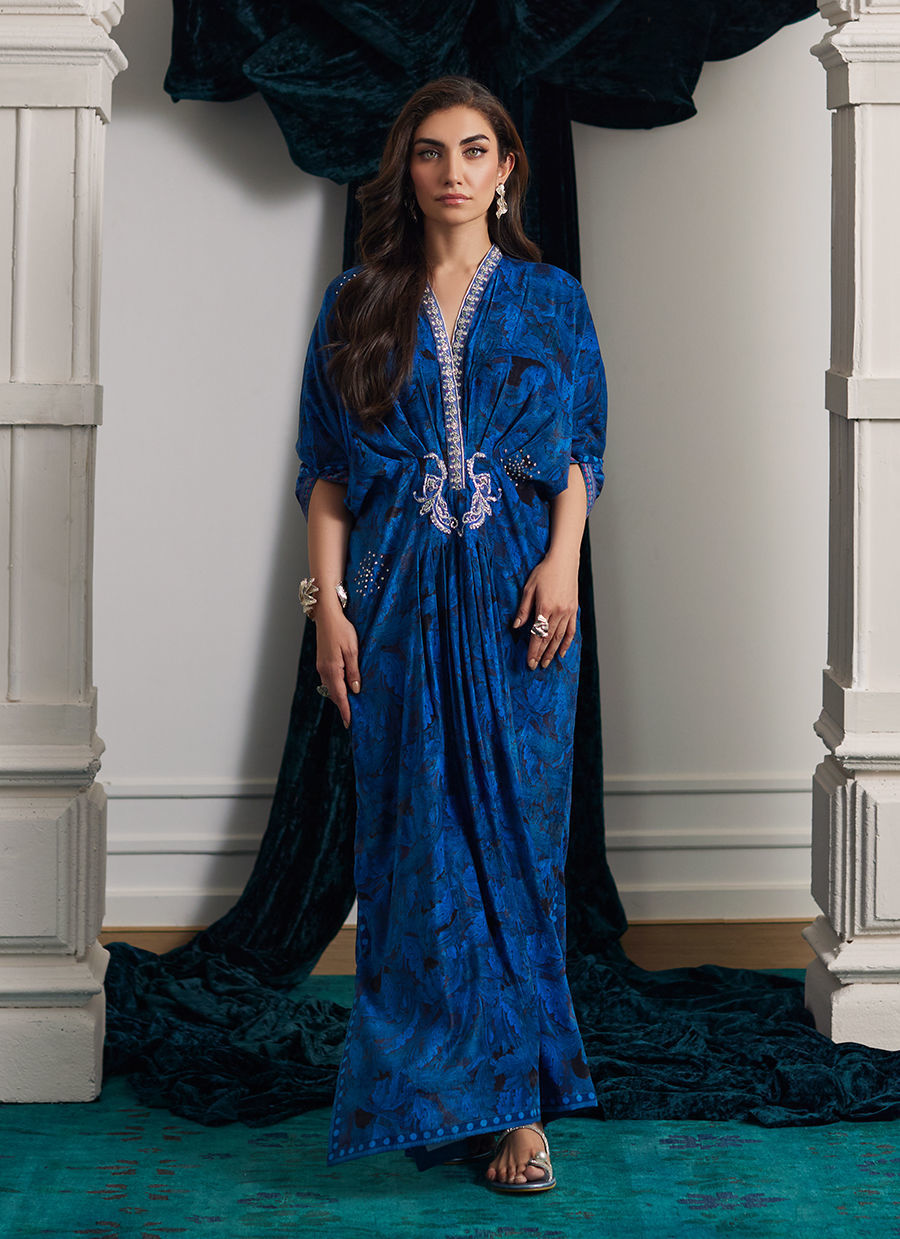 Farah Talib Aziz | Velvets The After Party | ROZ SAPPHIRE KAFTAN - Official Farah Talib Aziz stockist in UK - Sakeena London