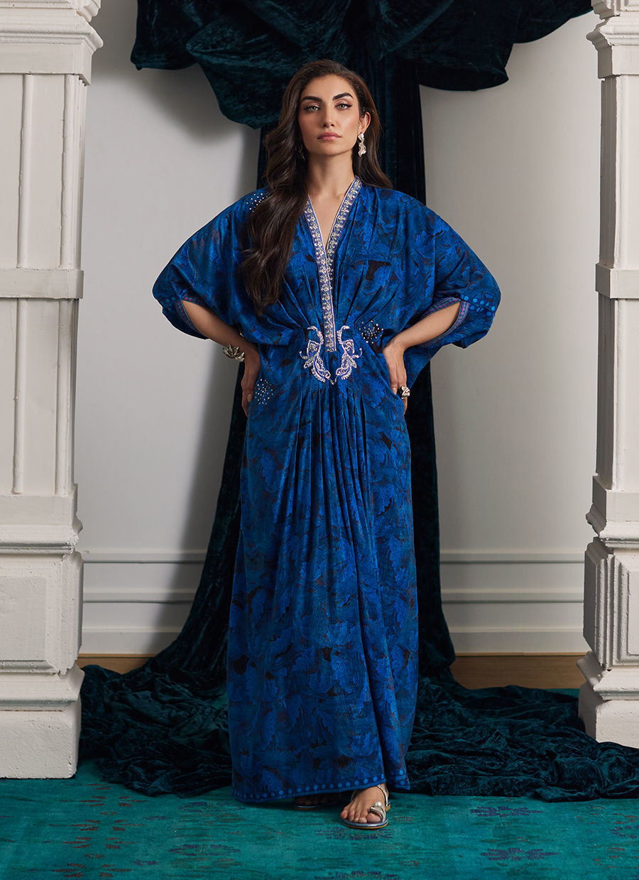 Farah Talib Aziz | Velvets The After Party | ROZ SAPPHIRE KAFTAN - Official Farah Talib Aziz stockist in UK - Sakeena London