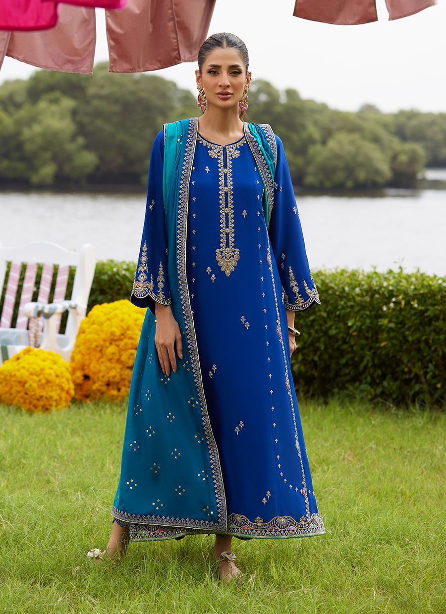 Farah Talib Aziz | Mayna Festive Luxe Pret | Opal Blue Shirt And Dupatta - Official Farah Talib Aziz stockist in UK - Sakeena London