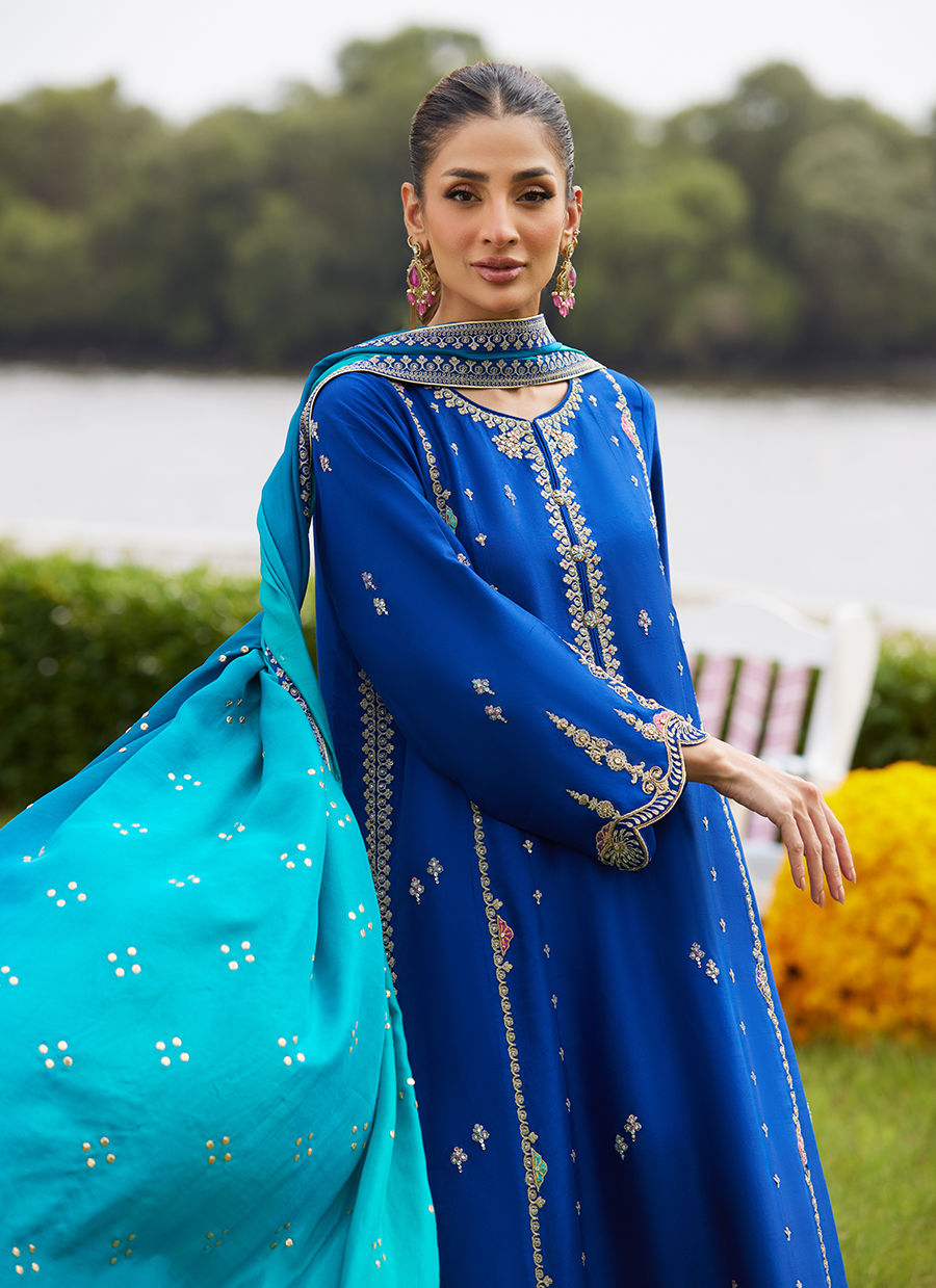 Farah Talib Aziz | Mayna Festive Luxe Pret | Opal Blue Shirt And Dupatta - Official Farah Talib Aziz stockist in UK - Sakeena London