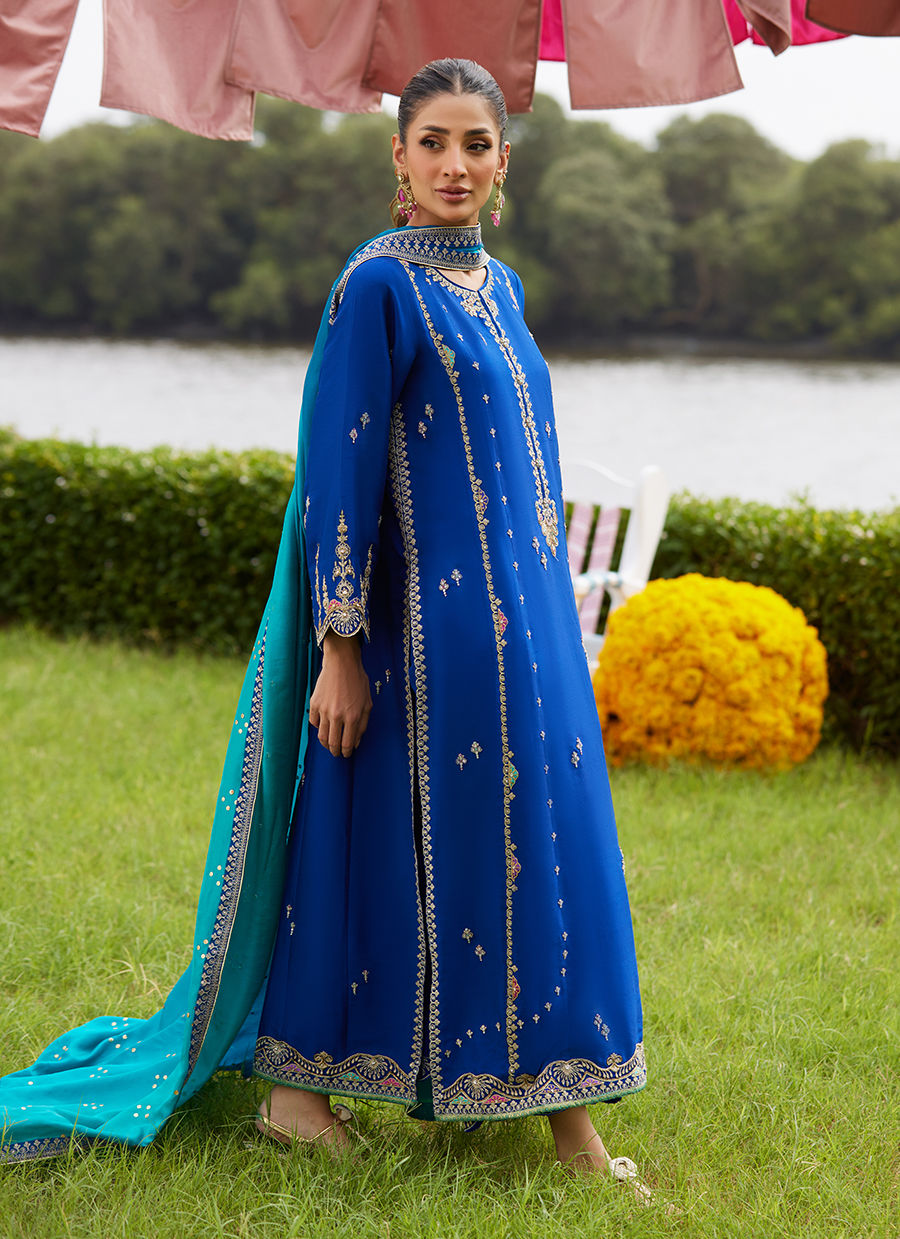 Farah Talib Aziz | Mayna Festive Luxe Pret | Opal Blue Shirt And Dupatta - Official Farah Talib Aziz stockist in UK - Sakeena London