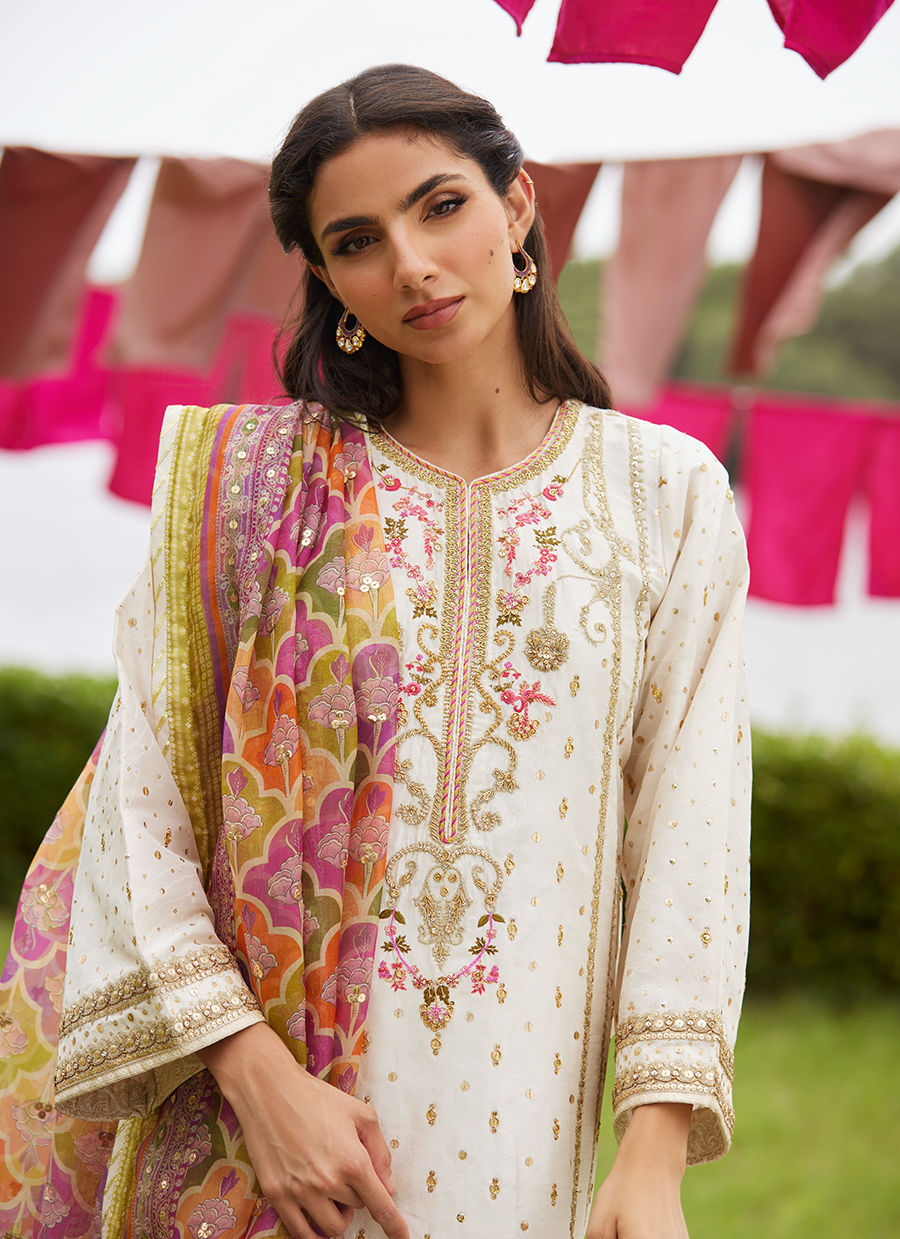 Farah Talib Aziz | Mayna Festive Luxe Pret | Ember Ivory Kurta And Dupatta - Official Farah Talib Aziz stockist in UK - Sakeena London