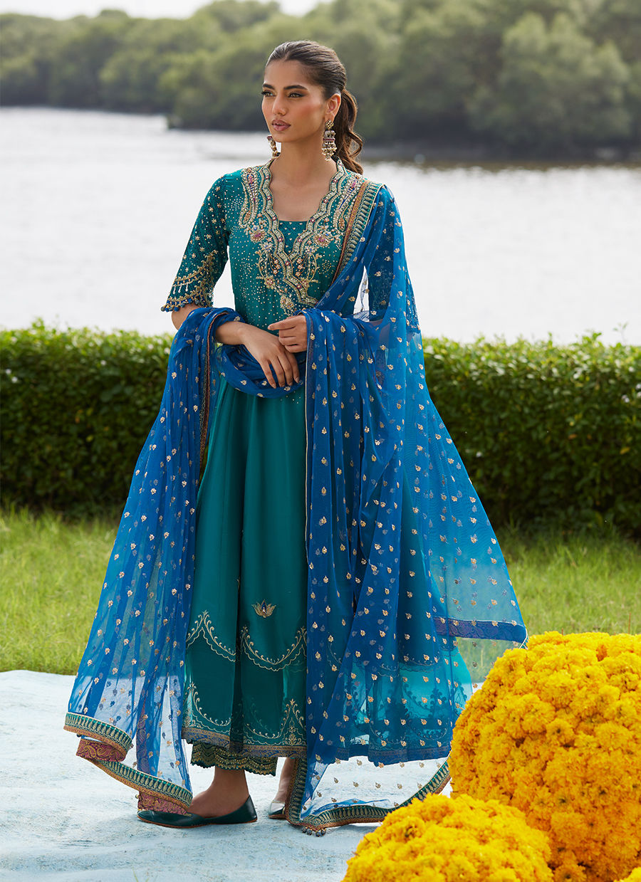 Farah Talib Aziz | Mayna Festive Luxe Pret | Empress Emerald Kalidaar And Dupatta - Official Farah Talib Aziz stockist in UK - Sakeena London