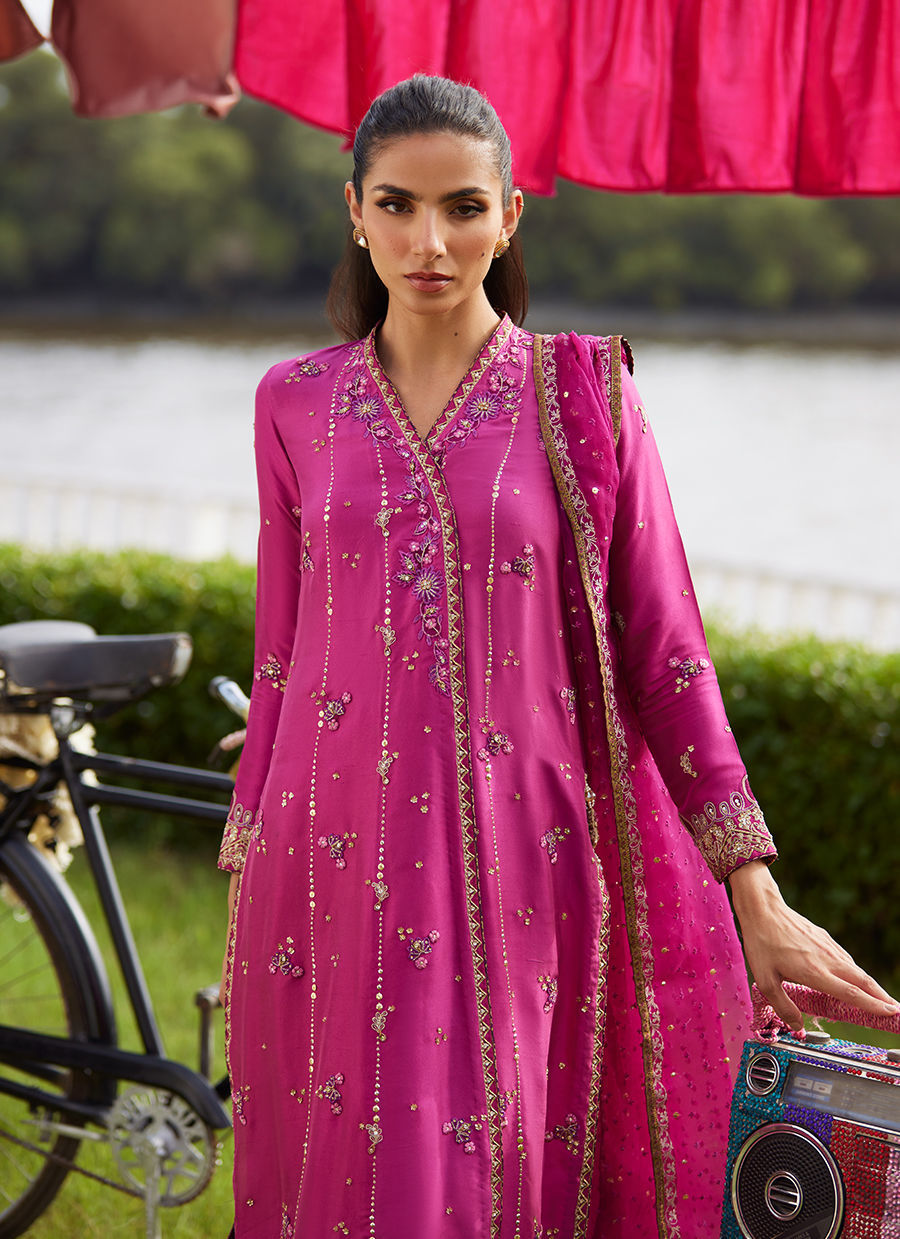 Farah Talib Aziz | Mayna Festive Luxe Pret | Mirage Magenta Shirt And Dupatta - Official Farah Talib Aziz stockist in UK - Sakeena London