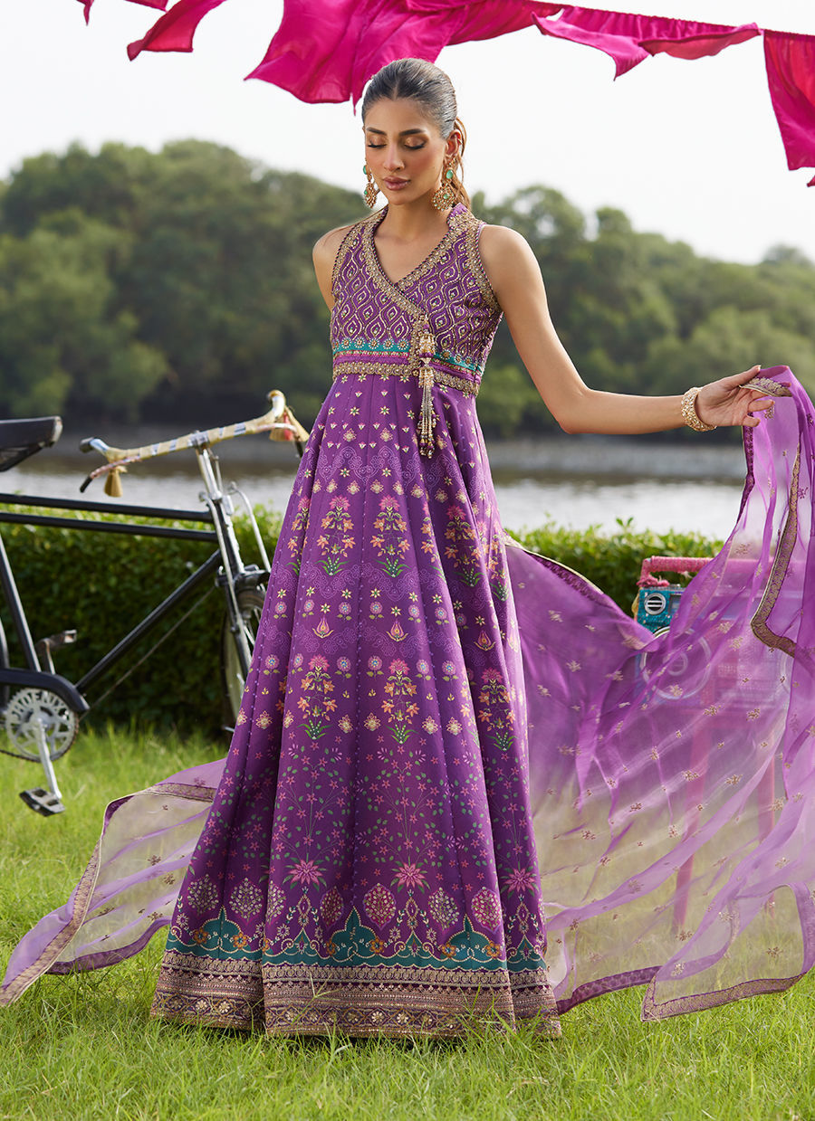 Farah Talib Aziz | Mayna Festive Luxe Pret | Aurora Aubergine Kalidaar And Dupatta - Official Farah Talib Aziz stockist in UK - Sakeena London