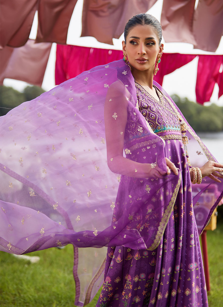 Farah Talib Aziz | Mayna Festive Luxe Pret | Aurora Aubergine Kalidaar And Dupatta - Official Farah Talib Aziz stockist in UK - Sakeena London