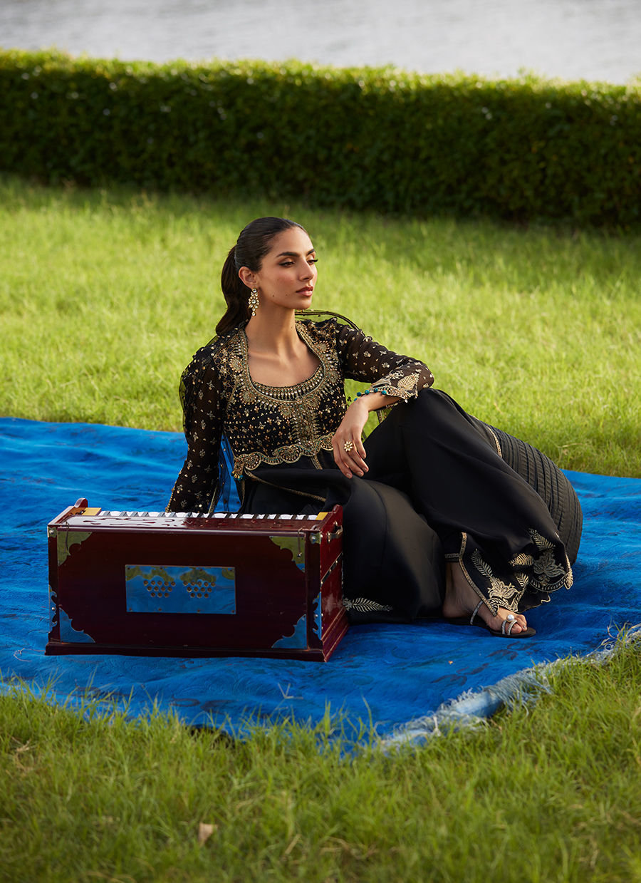 Farah Talib Aziz | Mayna Festive Luxe Pret | Mehzar Black Kalidaar And Dupatta - Official Farah Talib Aziz stockist in UK - Sakeena London