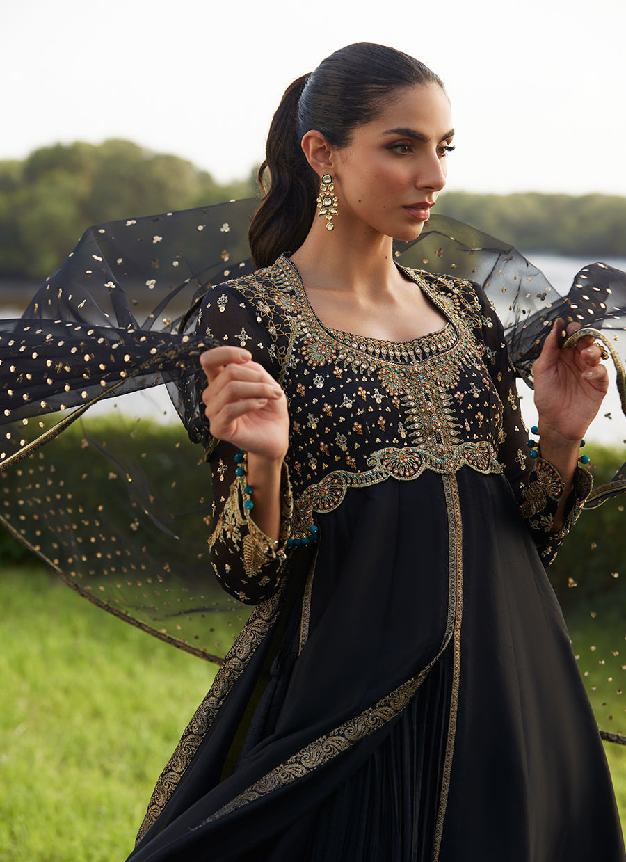 Farah Talib Aziz | Mayna Festive Luxe Pret | Mehzar Black Kalidaar And Dupatta - Official Farah Talib Aziz stockist in UK - Sakeena London