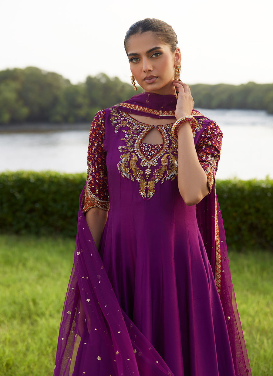 Farah Talib Aziz | Mayna Festive Luxe Pret | Pehil Purple And Dupatta Kalidaar - Official Farah Talib Aziz stockist in UK - Sakeena London