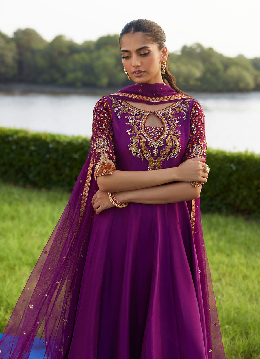 Farah Talib Aziz | Mayna Festive Luxe Pret | Pehil Purple And Dupatta Kalidaar - Official Farah Talib Aziz stockist in UK - Sakeena London