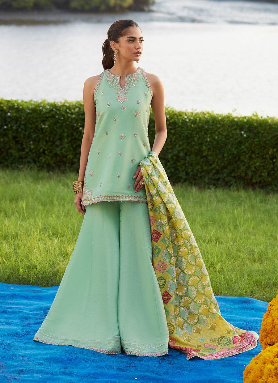 Farah Talib Aziz | Mayna Festive Luxe Pret | Cascade Mint Shirt And Dupatta - Official Farah Talib Aziz stockist in UK - Sakeena London