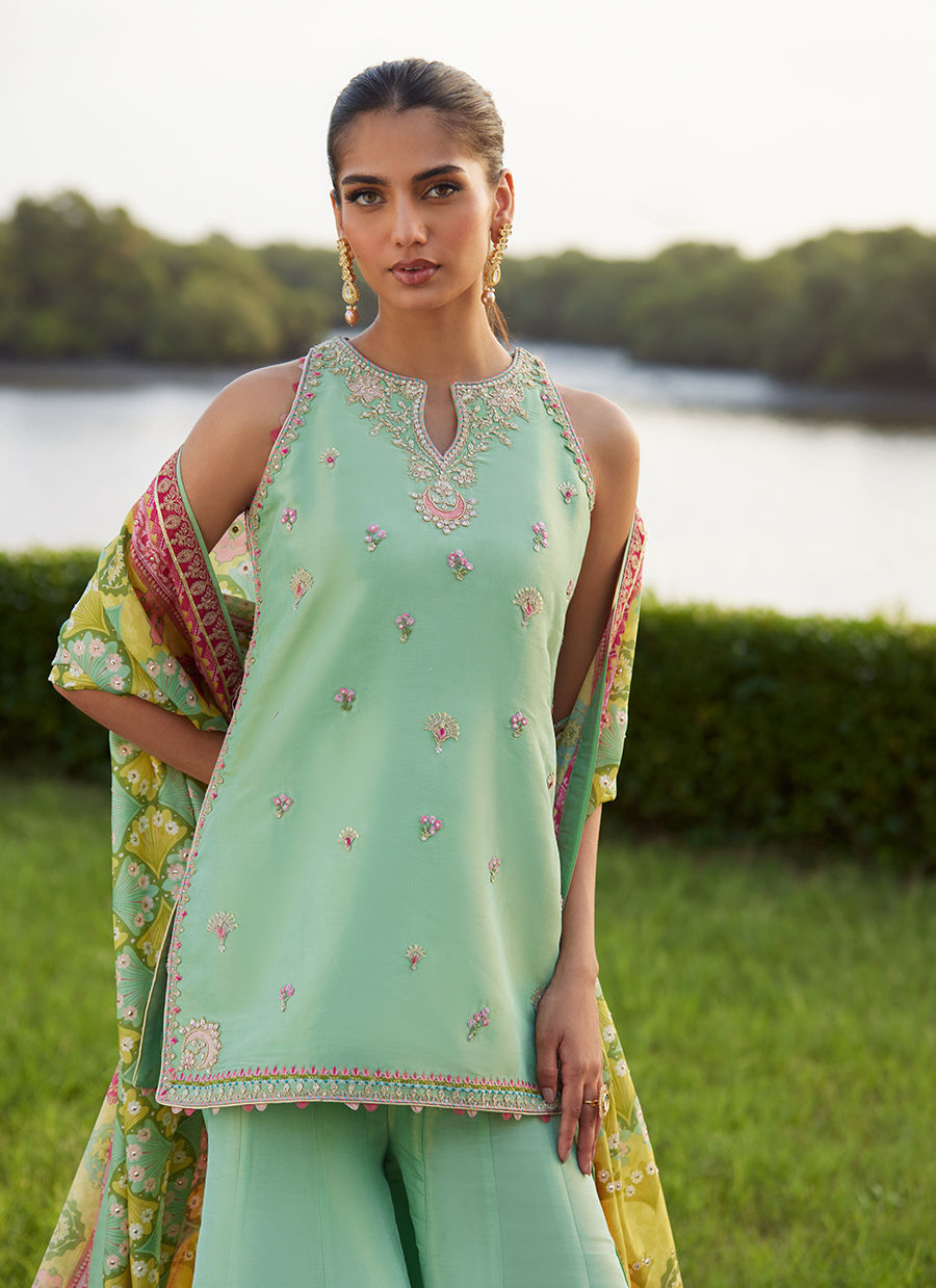 Farah Talib Aziz | Mayna Festive Luxe Pret | Cascade Mint Shirt And Dupatta - Official Farah Talib Aziz stockist in UK - Sakeena London