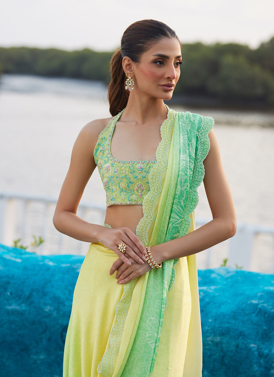 Farah Talib Aziz | Mayna Festive Luxe Pret | Celeste Ombre Saree - Official Farah Talib Aziz stockist in UK - Sakeena London