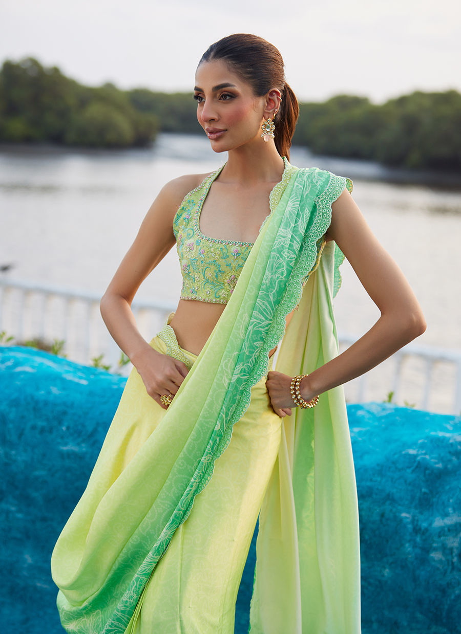 Farah Talib Aziz | Mayna Festive Luxe Pret | Celeste Ombre Saree - Official Farah Talib Aziz stockist in UK - Sakeena London