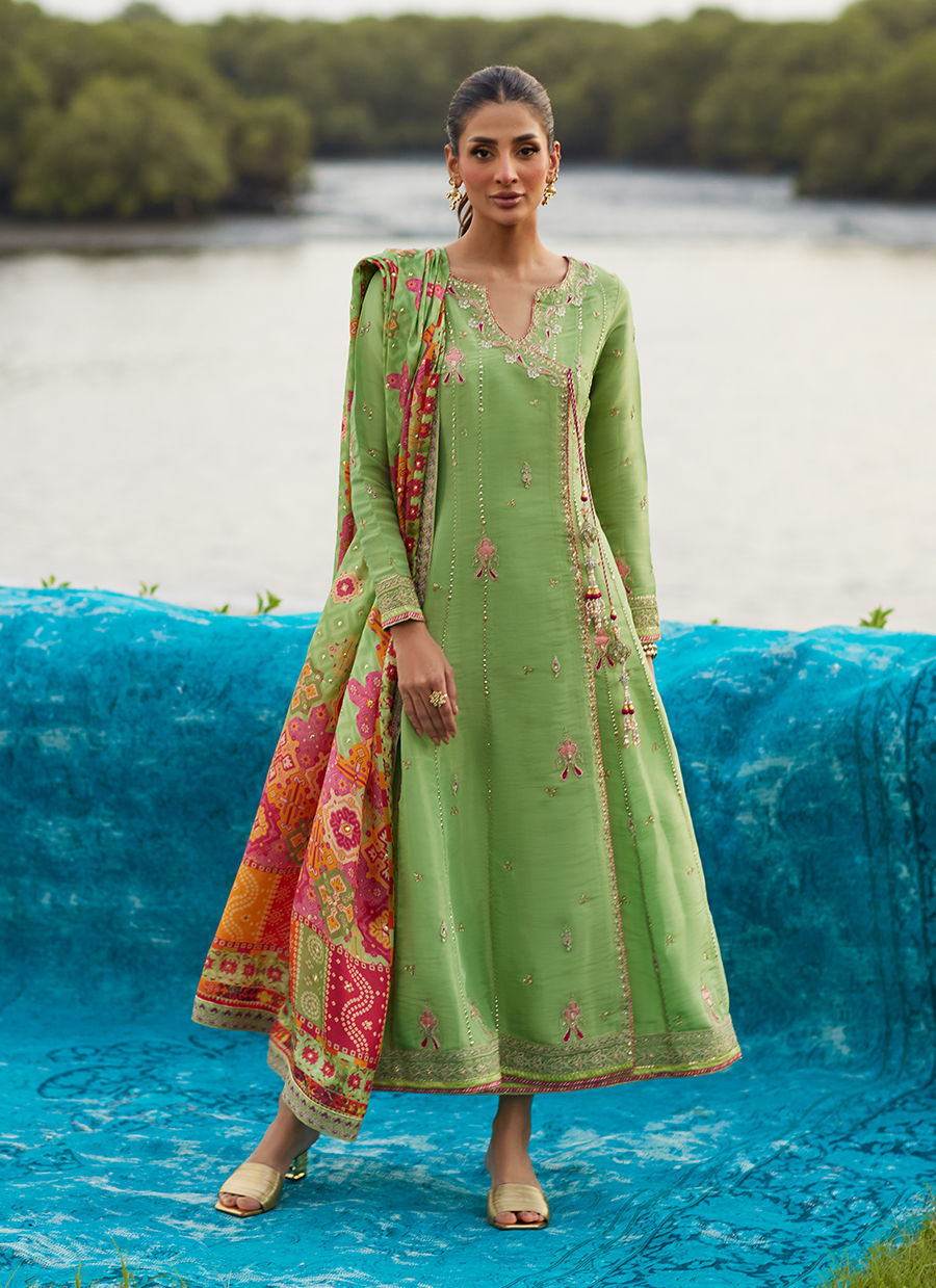 Farah Talib Aziz | Mayna Festive Luxe Pret | Elysian Sage Shirt And Dupatta - Official Farah Talib Aziz stockist in UK - Sakeena London