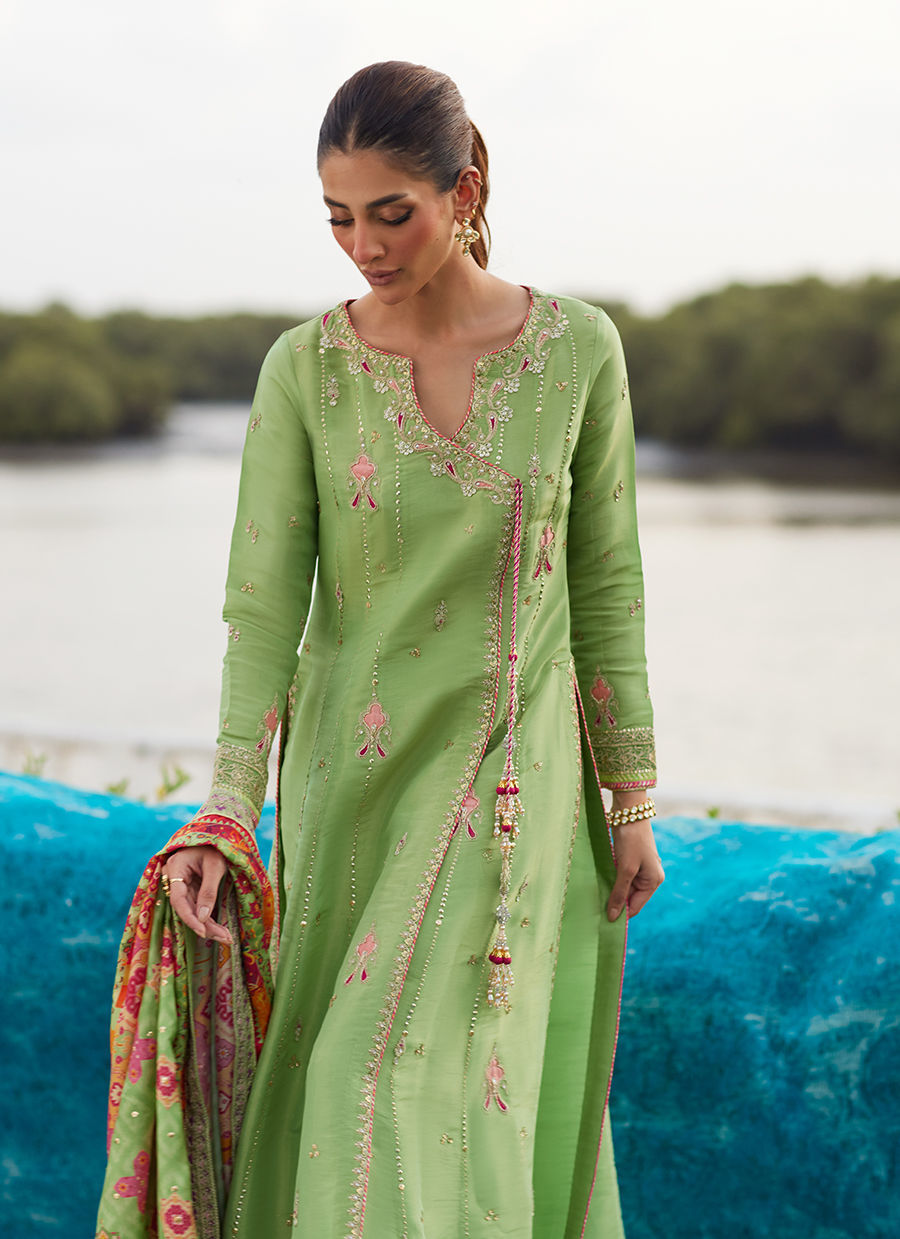 Farah Talib Aziz | Mayna Festive Luxe Pret | Elysian Sage Shirt And Dupatta - Official Farah Talib Aziz stockist in UK - Sakeena London