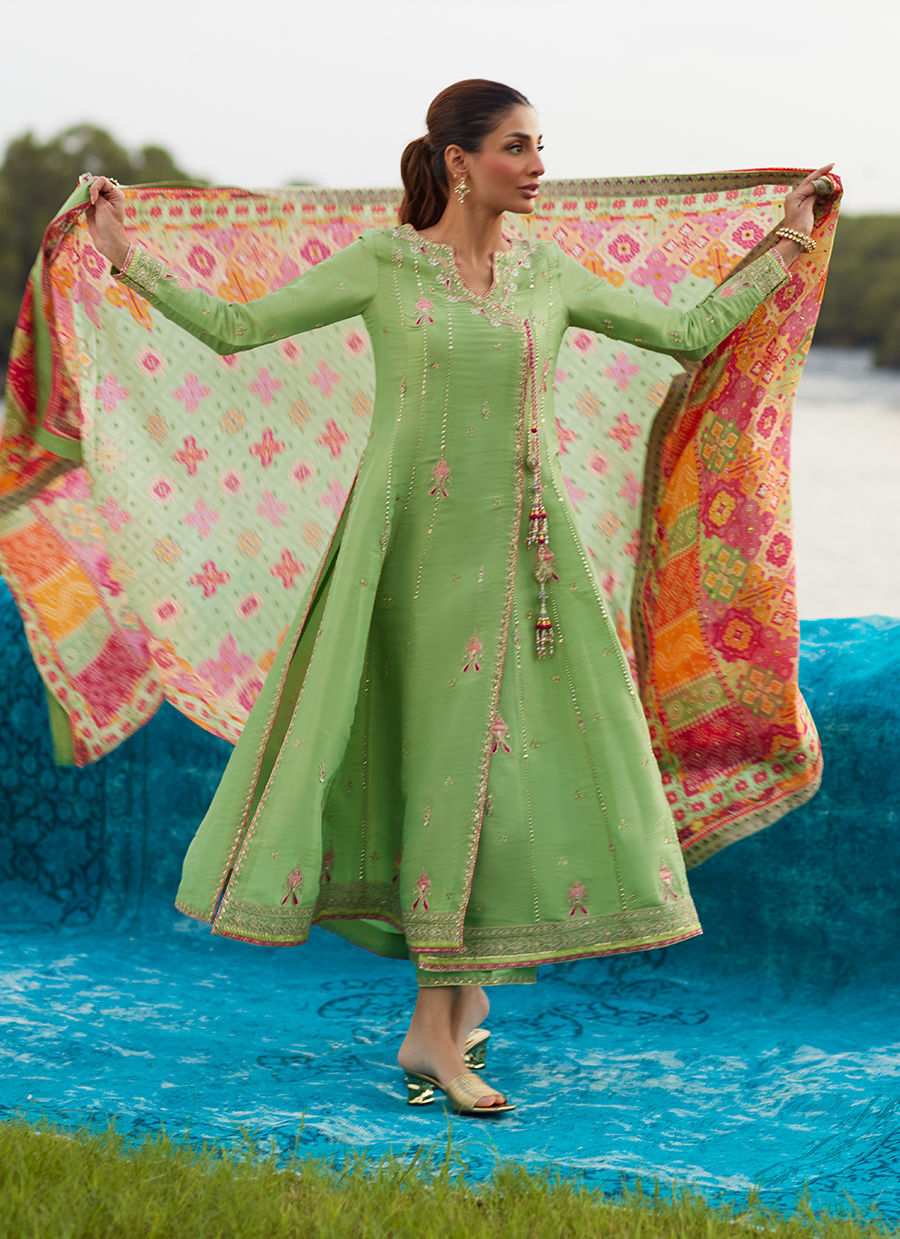 Farah Talib Aziz | Mayna Festive Luxe Pret | Elysian Sage Shirt And Dupatta - Official Farah Talib Aziz stockist in UK - Sakeena London