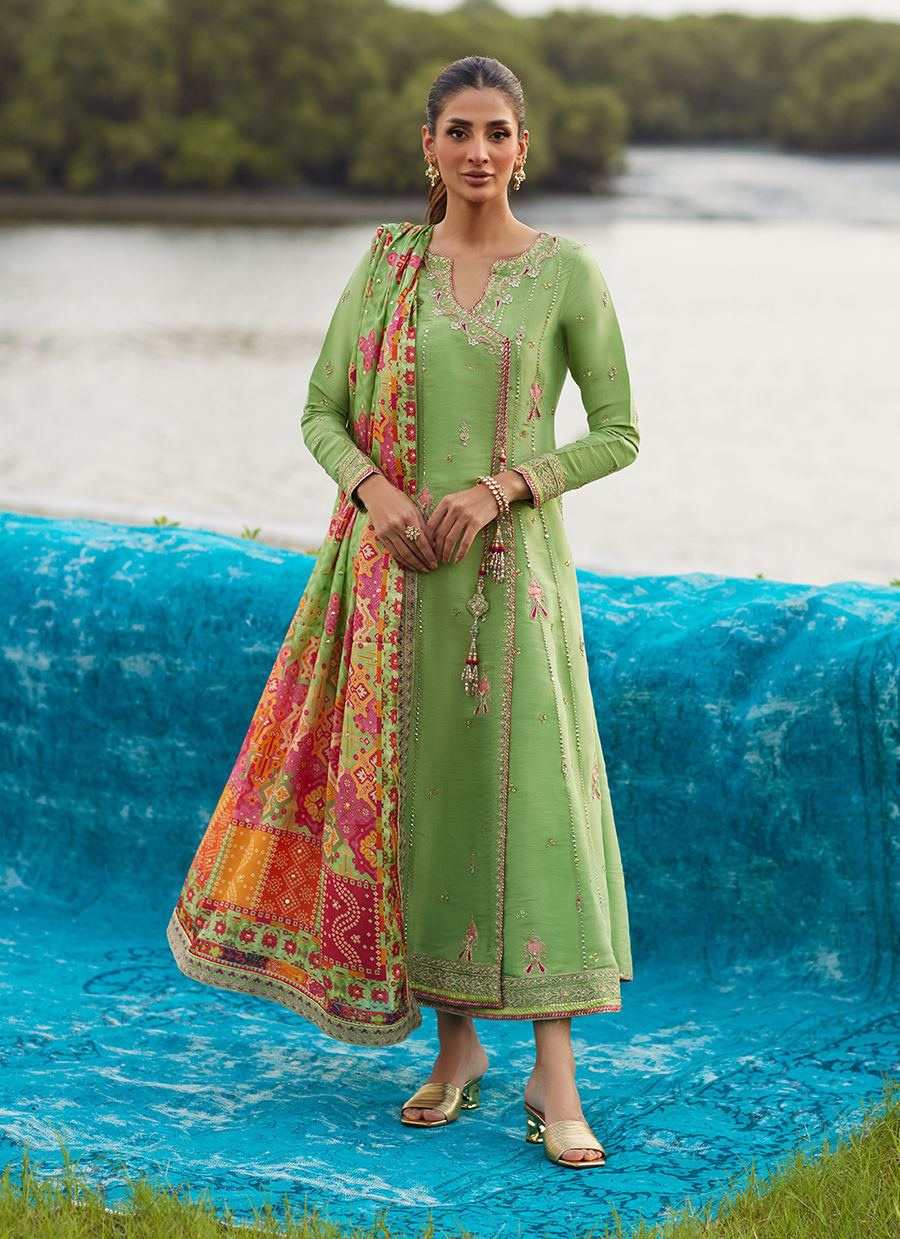 Farah Talib Aziz | Mayna Festive Luxe Pret | Elysian Sage Shirt And Dupatta - Official Farah Talib Aziz stockist in UK - Sakeena London