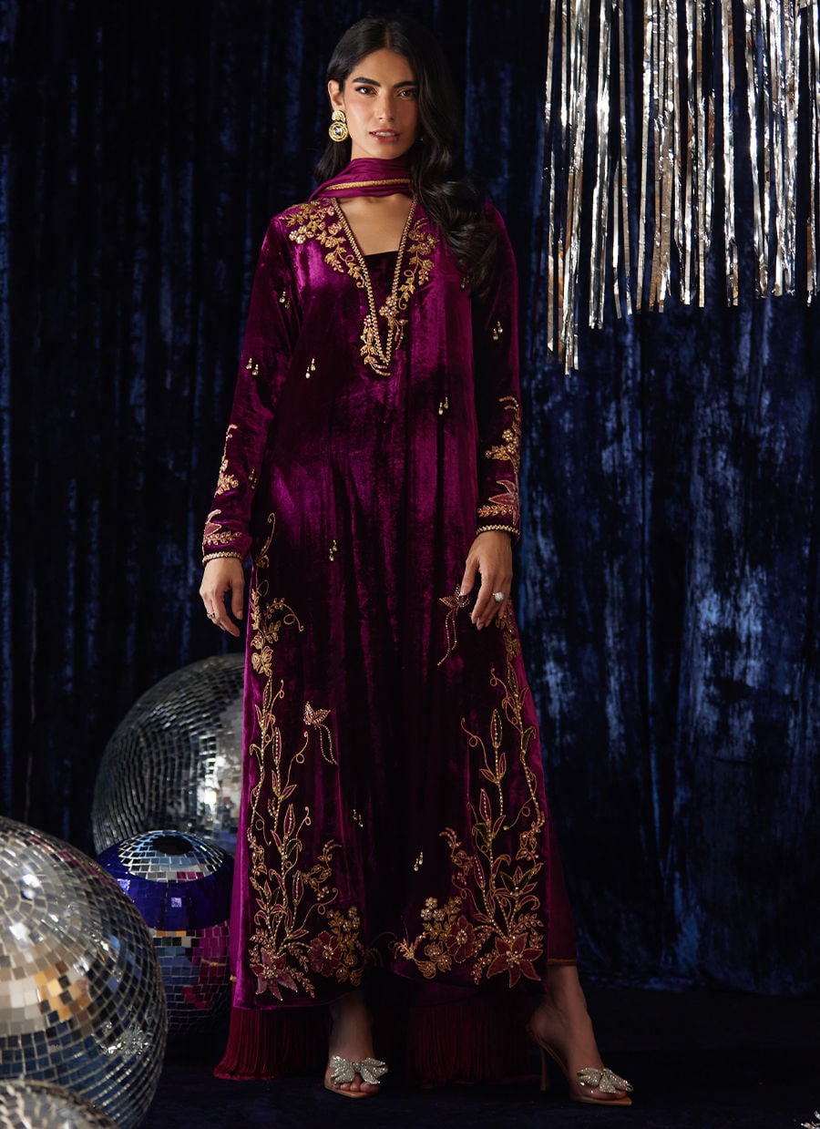 Farah Talib Aziz | Velvet Fete 4 | Arwen Magenta Shirt And Dupatta - Official Farah Talib Aziz stockist in UK - Sakeena London