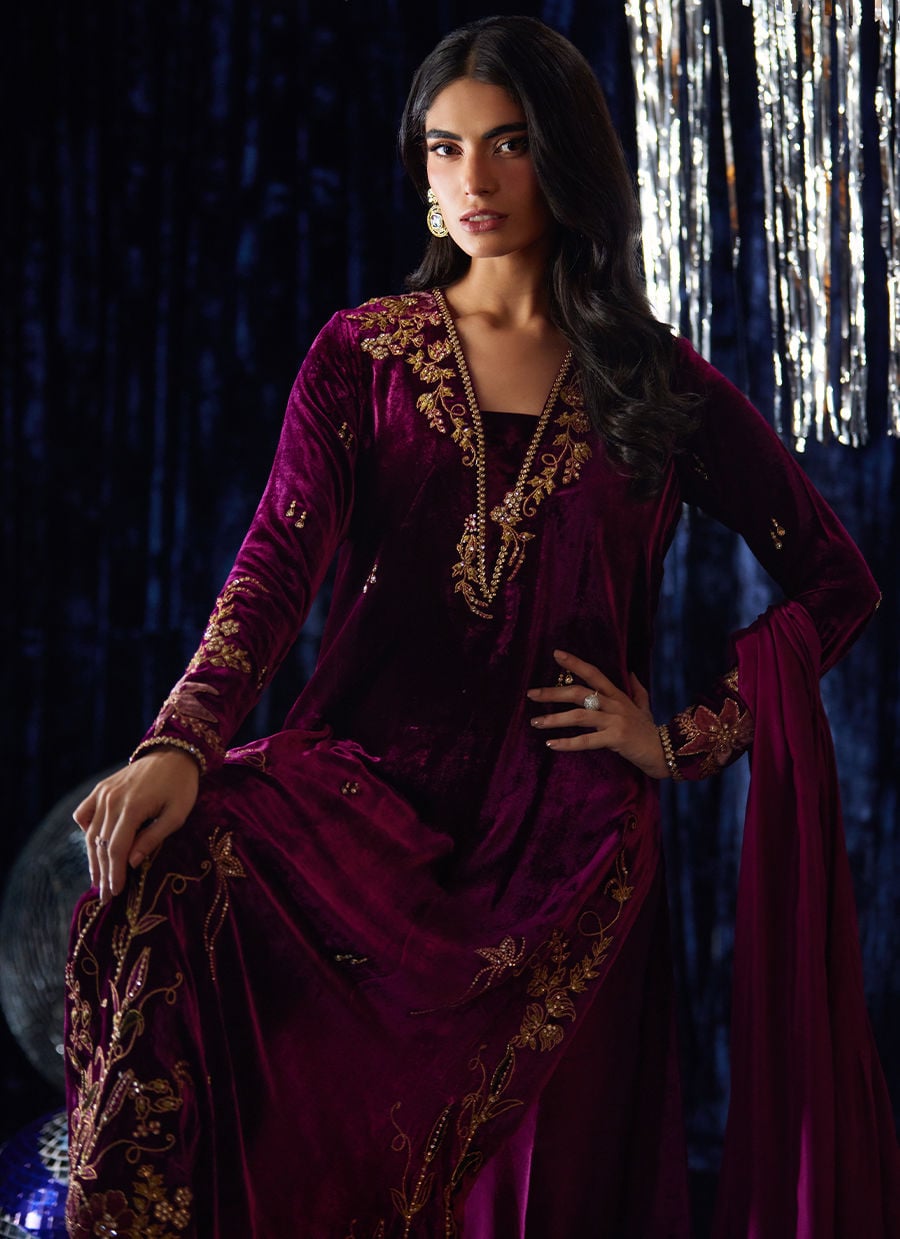Farah Talib Aziz | Velvet Fete 4 | Arwen Magenta Shirt And Dupatta - Official Farah Talib Aziz stockist in UK - Sakeena London
