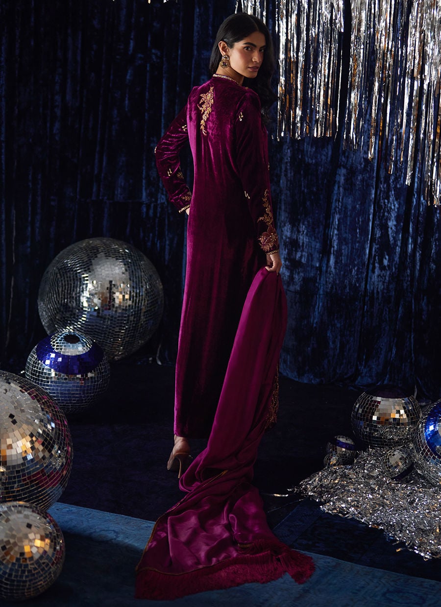 Farah Talib Aziz | Velvet Fete 4 | Arwen Magenta Shirt And Dupatta - Official Farah Talib Aziz stockist in UK - Sakeena London