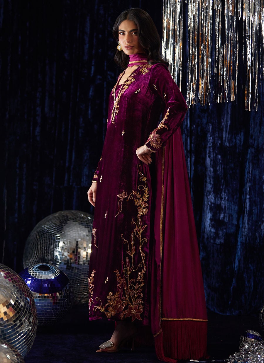 Farah Talib Aziz | Velvet Fete 4 | Arwen Magenta Shirt And Dupatta - Official Farah Talib Aziz stockist in UK - Sakeena London