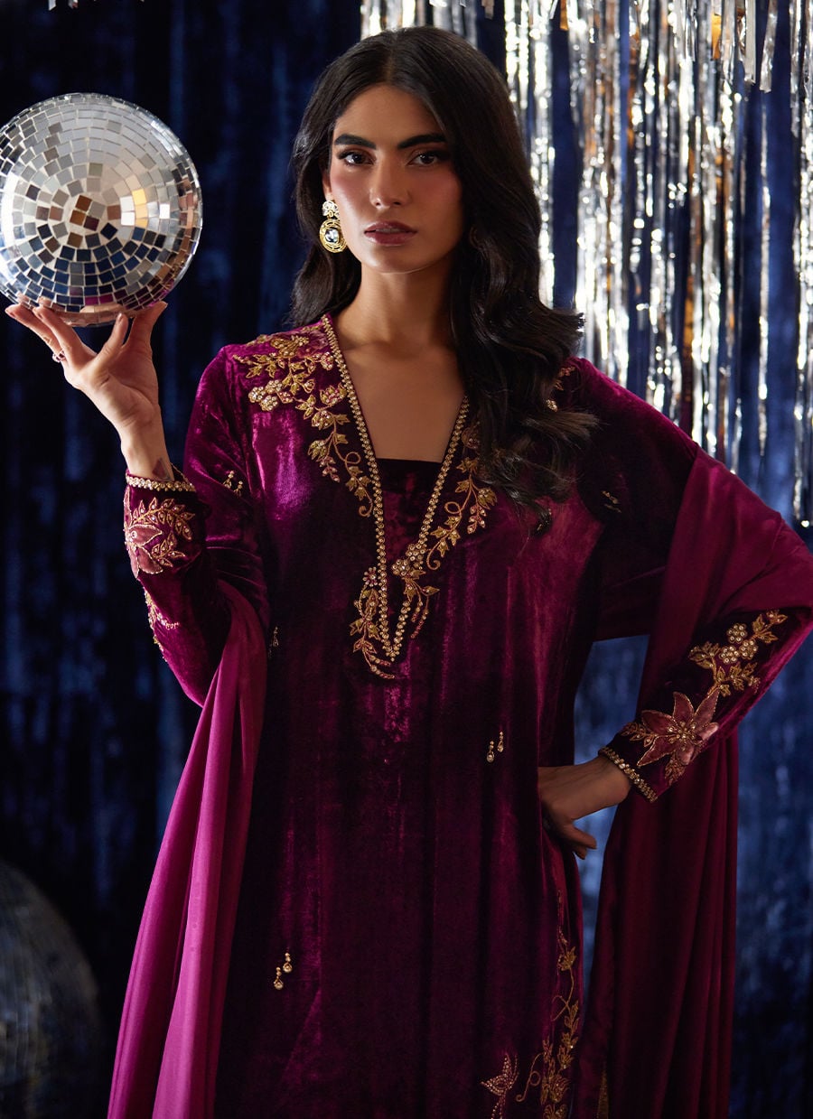 Farah Talib Aziz | Velvet Fete 4 | Arwen Magenta Shirt And Dupatta - Official Farah Talib Aziz stockist in UK - Sakeena London