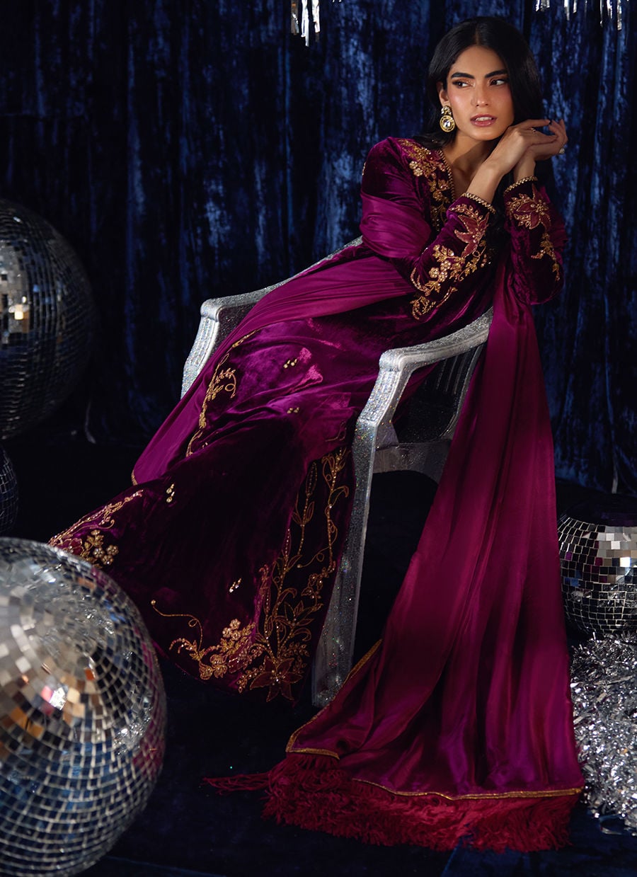 Farah Talib Aziz | Velvet Fete 4 | Arwen Magenta Shirt And Dupatta - Official Farah Talib Aziz stockist in UK - Sakeena London
